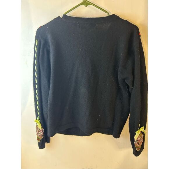 Westbound M petites sweater Christmas black 3D ornaments lambs wool blend rn#589 - Picture 5 of 8